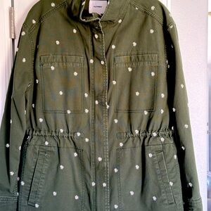 Old Navy women's canvas utility jacket with embroidered daisies - size medium.